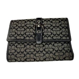 Coach Signature Black Combo Bifold Wallet Purse Black leather trim
